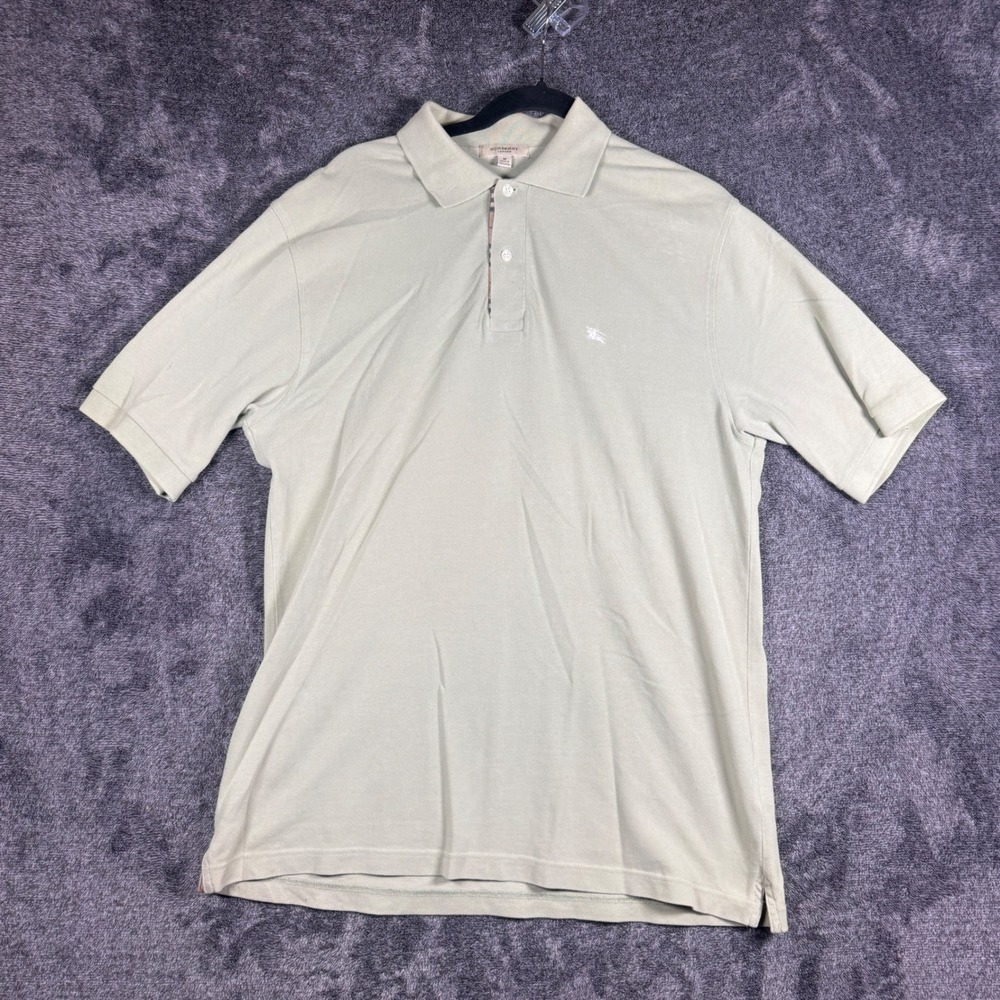 Burberry London Mens Sage Green Cotton Pique Polo Shirt Nova Check Placket M